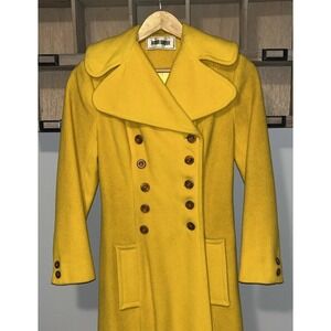 Vintage 60s Joseph Magnin Yellow Wool Maxi Coat Mod Double Breasted